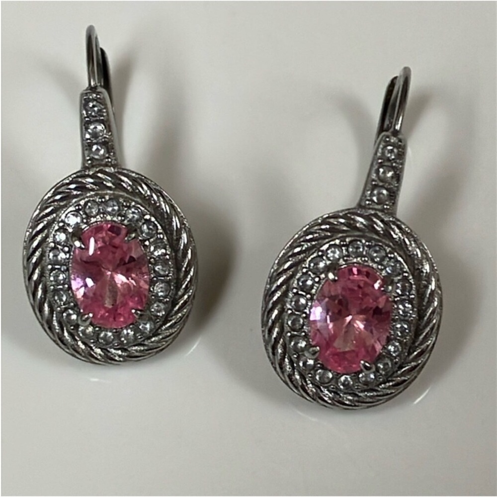 Avon stainless steel pink topaz lever back earrings